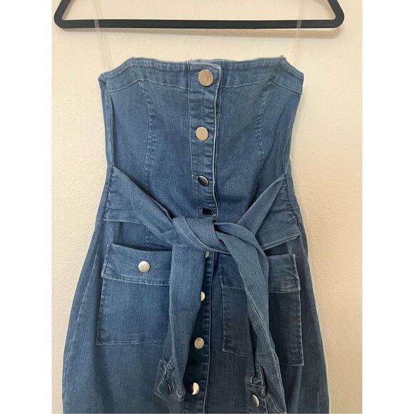 Denim Blvd Tied To You Strapless Denim Dress NEW - Picture 3 of 6
